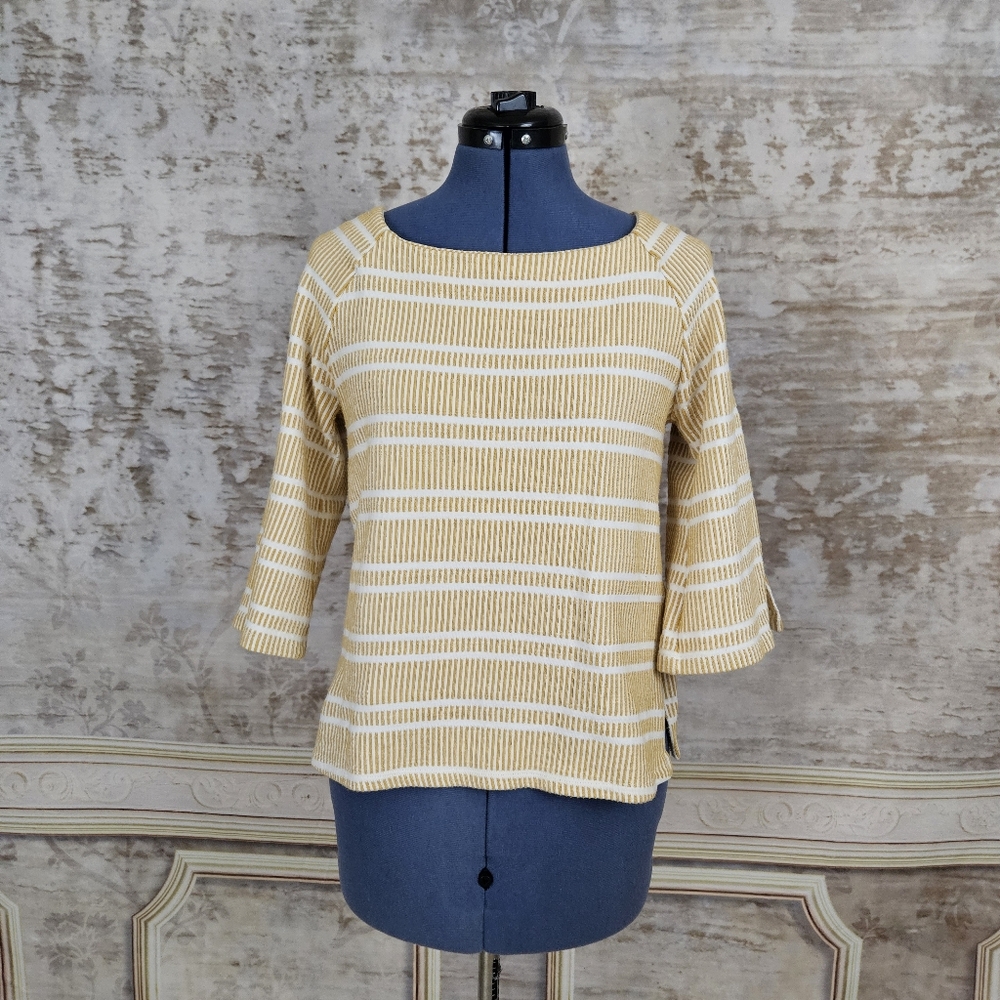 Anthropologie Postmark XS Striped Sweater Pullover Yellow Square Neck